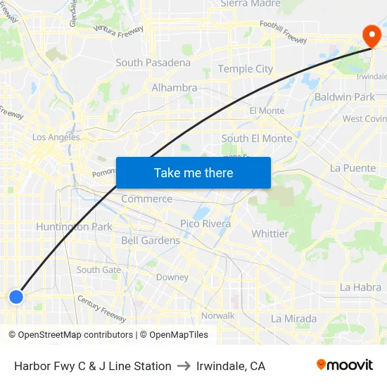 Harbor Fwy C & J Line Station to Irwindale, CA map
