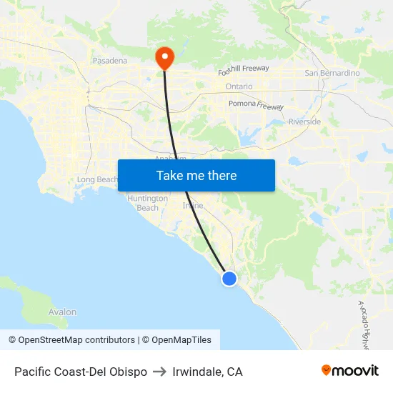 Pacific Coast-Del Obispo to Irwindale, CA map