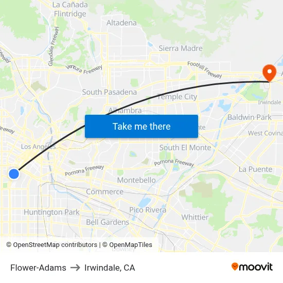 Flower-Adams to Irwindale, CA map