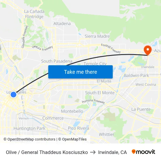 Olive / General Thaddeus Kosciuszko to Irwindale, CA map
