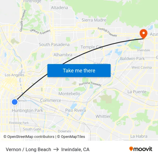Vernon / Long Beach to Irwindale, CA map