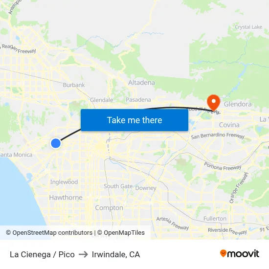 La Cienega / Pico to Irwindale, CA map
