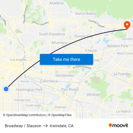 Broadway / Slauson to Irwindale, CA map
