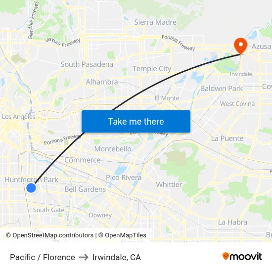Pacific / Florence to Irwindale, CA map