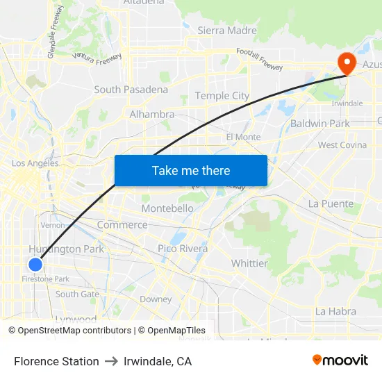 Florence Station to Irwindale, CA map