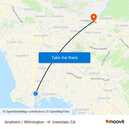 Anaheim / Wilmington to Irwindale, CA map