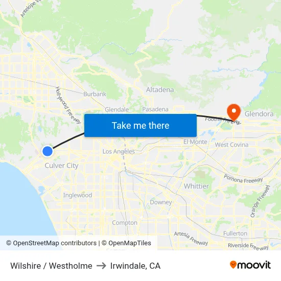 Wilshire / Westholme to Irwindale, CA map