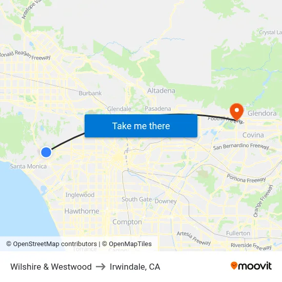 Wilshire & Westwood to Irwindale, CA map
