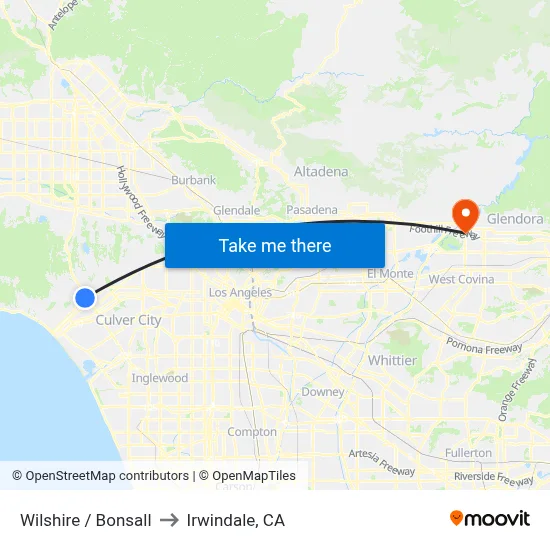Wilshire / Bonsall to Irwindale, CA map