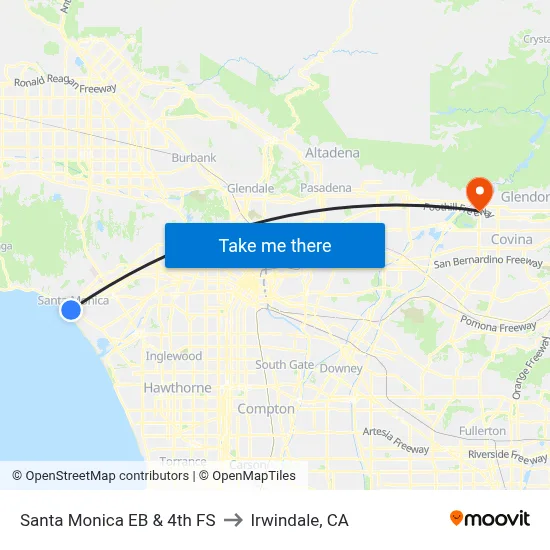 Santa Monica EB & 4th FS to Irwindale, CA map