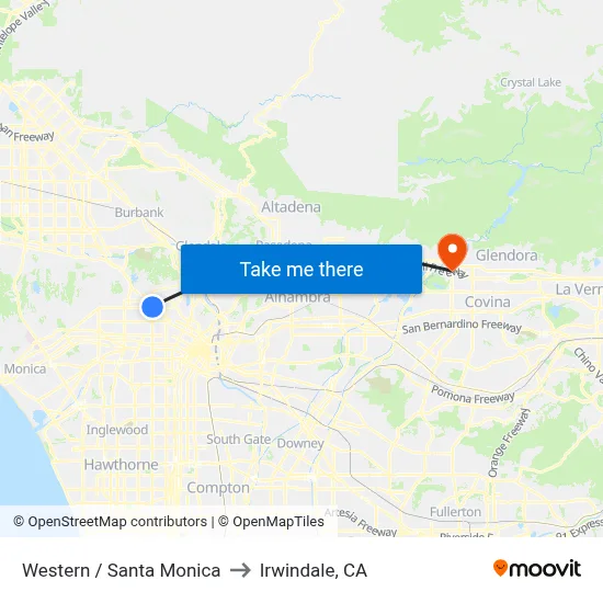 Western / Santa Monica to Irwindale, CA map