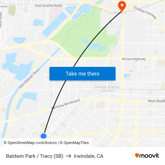 Baldwin Park / Tracy (SB) to Irwindale, CA map