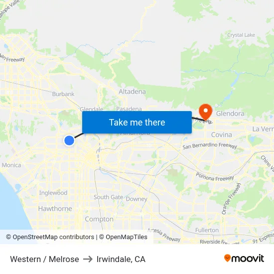 Western / Melrose to Irwindale, CA map