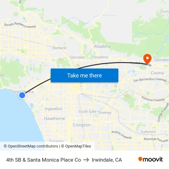 4th SB & Santa Monica Place Co to Irwindale, CA map