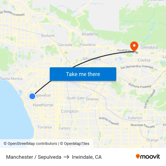Manchester / Sepulveda to Irwindale, CA map
