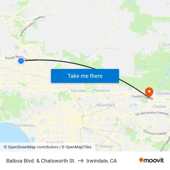 Balboa Blvd. & Chatsworth St. to Irwindale, CA map