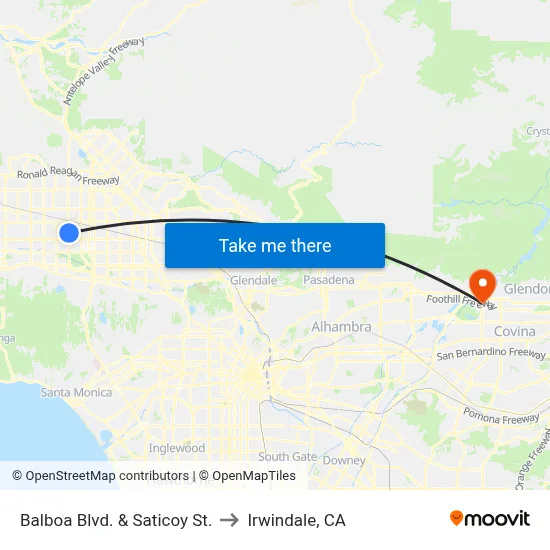 Balboa Blvd. & Saticoy St. to Irwindale, CA map