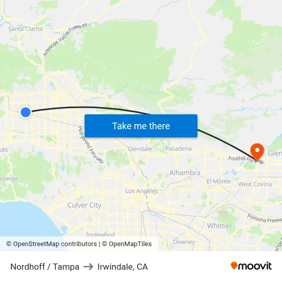 Nordhoff / Tampa to Irwindale, CA map