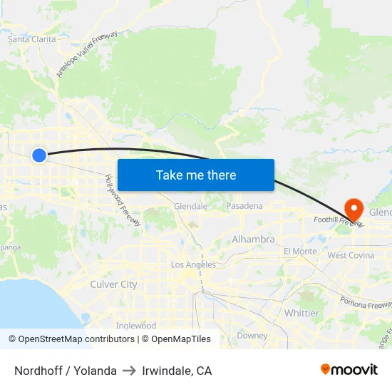 Nordhoff / Yolanda to Irwindale, CA map