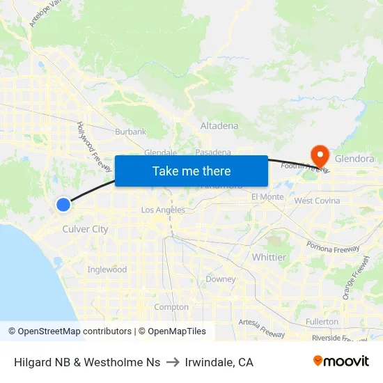 Hilgard NB & Westholme Ns to Irwindale, CA map