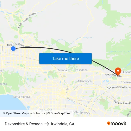 Devonshire & Reseda to Irwindale, CA map