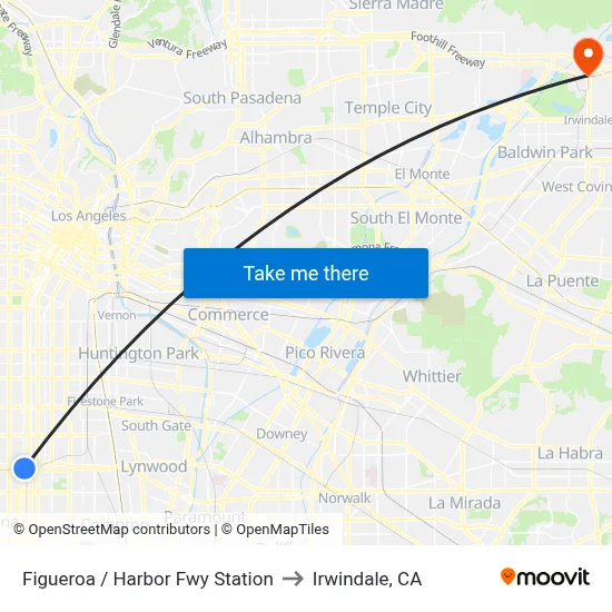 Figueroa / Harbor Fwy Station to Irwindale, CA map