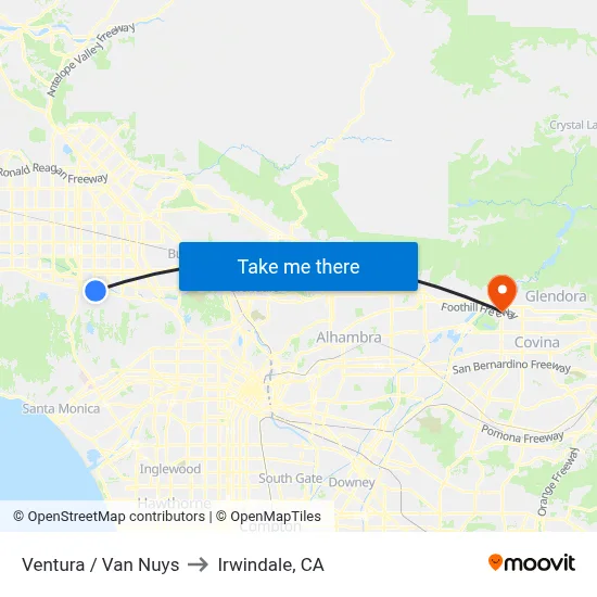 Ventura / Van Nuys to Irwindale, CA map