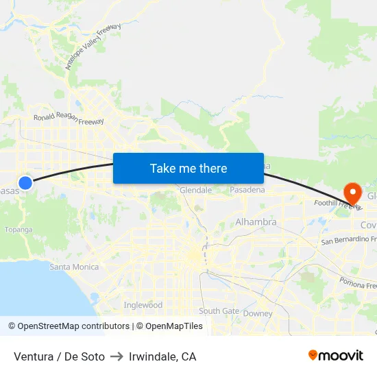 Ventura / De Soto to Irwindale, CA map