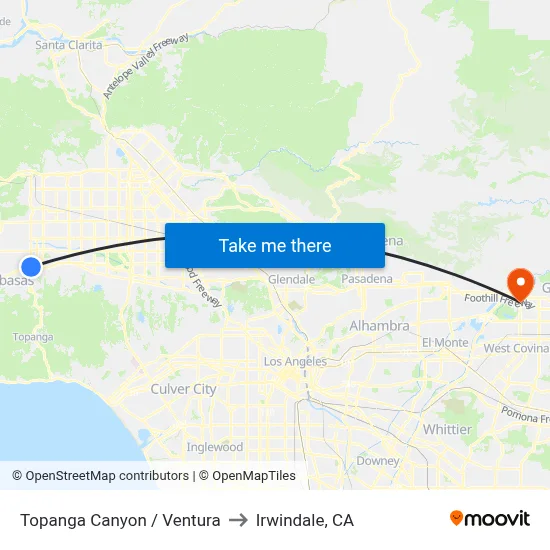 Topanga Canyon / Ventura to Irwindale, CA map