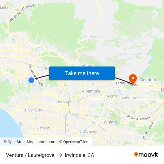 Ventura / Laurelgrove to Irwindale, CA map