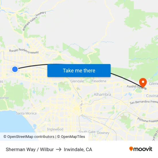 Sherman Way / Wilbur to Irwindale, CA map