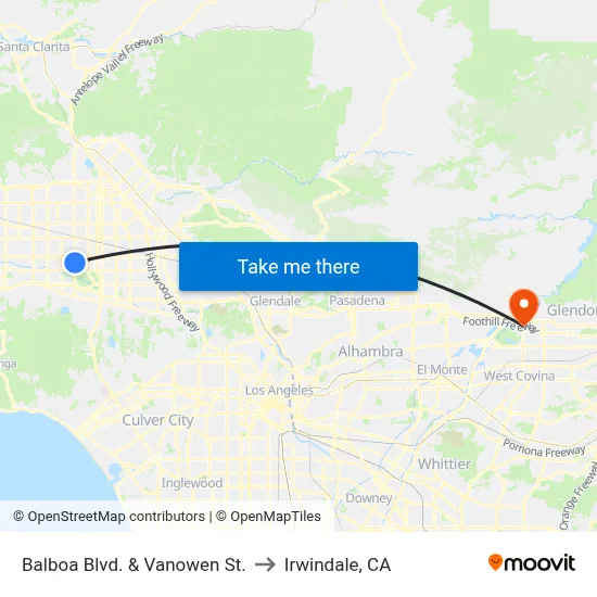 Balboa Blvd. & Vanowen St. to Irwindale, CA map