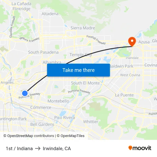 1st / Indiana to Irwindale, CA map