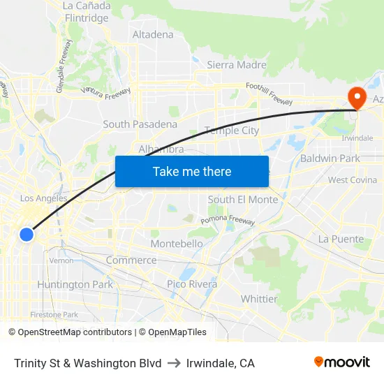 Trinity St & Washington Blvd to Irwindale, CA map