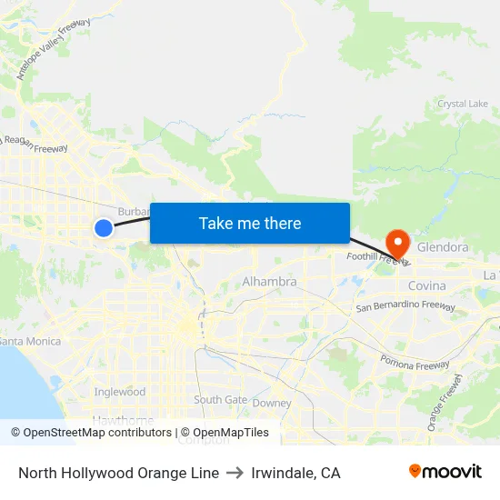 North Hollywood Orange Line to Irwindale, CA map