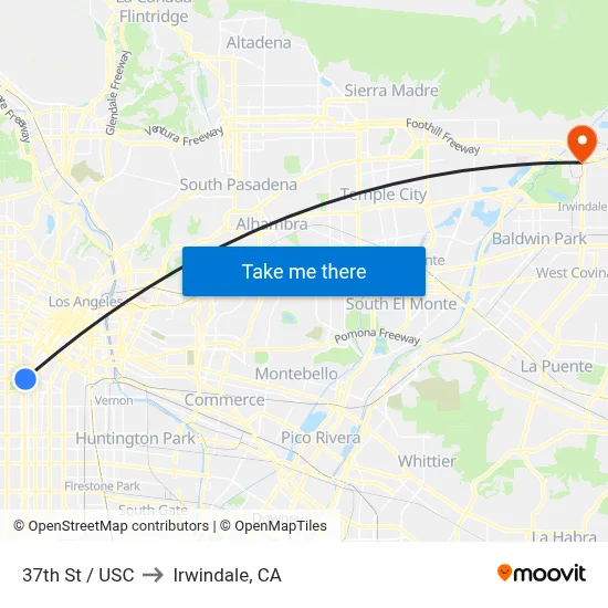 37th St / USC to Irwindale, CA map