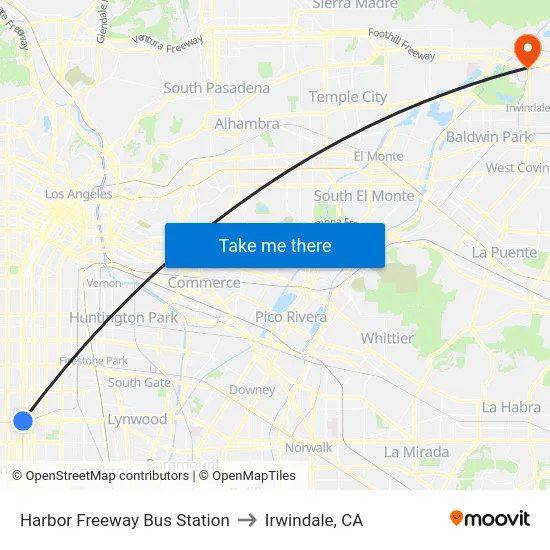 Harbor Freeway Bus Station to Irwindale, CA map