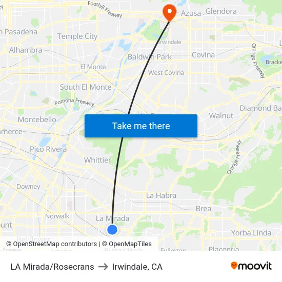 LA Mirada/Rosecrans to Irwindale, CA map