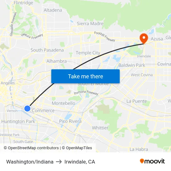 Washington/Indiana to Irwindale, CA map