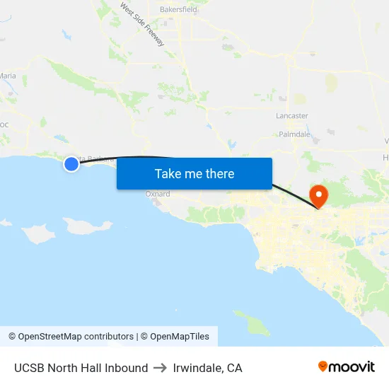 UCSB North Hall Inbound to Irwindale, CA map