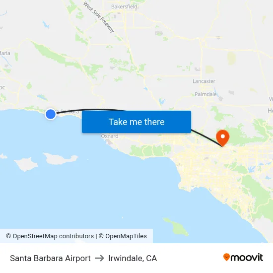 Santa Barbara Airport to Irwindale, CA map