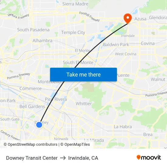 Downey Transit Center to Irwindale, CA map