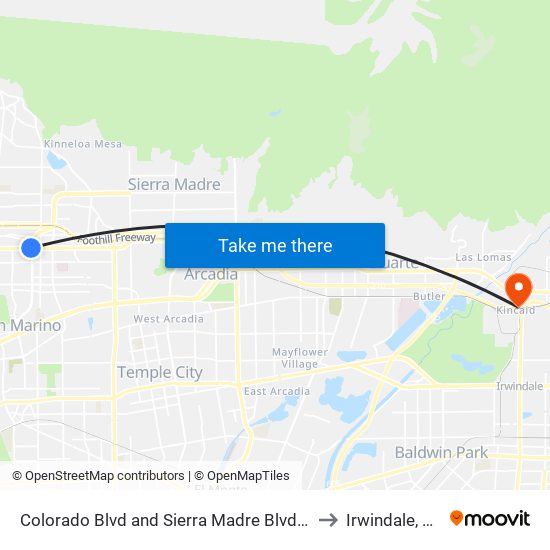 Colorado Blvd and Sierra Madre Blvd W to Irwindale, CA map