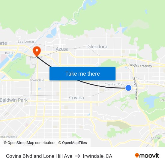 Covina Blvd and Lone Hill Ave to Irwindale, CA map