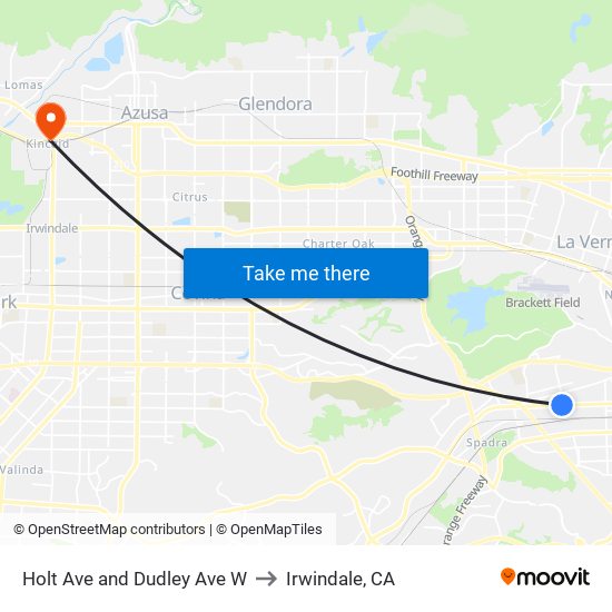 Holt Ave and Dudley Ave W to Irwindale, CA map
