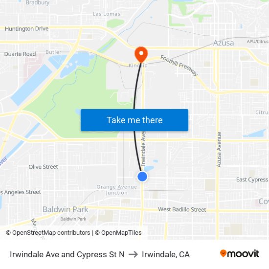 Irwindale Ave and Cypress St N to Irwindale, CA map