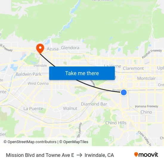 Mission Blvd and Towne Ave E to Irwindale, CA map