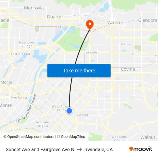 Sunset Ave and Fairgrove Ave N to Irwindale, CA map