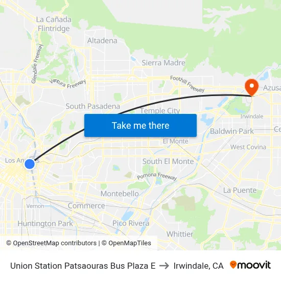 Union Station Patsaouras Bus Plaza E to Irwindale, CA map