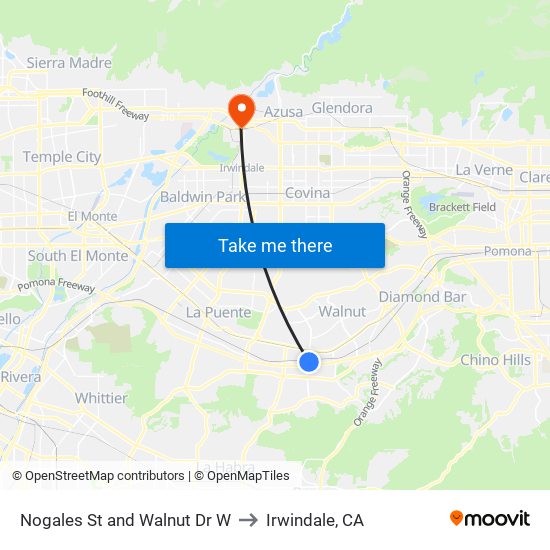 Nogales St and Walnut Dr W to Irwindale, CA map